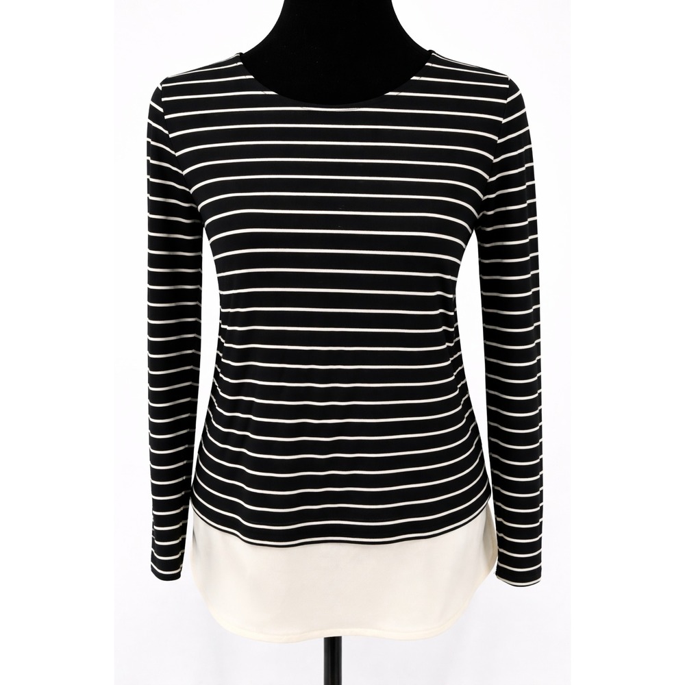 Lauren Ralph Lauren Womens Pullover Underlayer‎ Top Medium Black Contrast Stripe